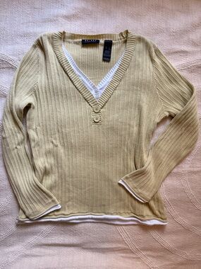 XL Layered V-Neck Long Sleeve Spring Green
